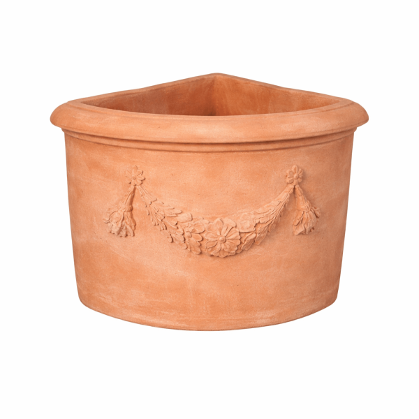 Angoliera festonata – klassischer, verzierter Eck-Wandtopf aus Impruneta-Terracotta